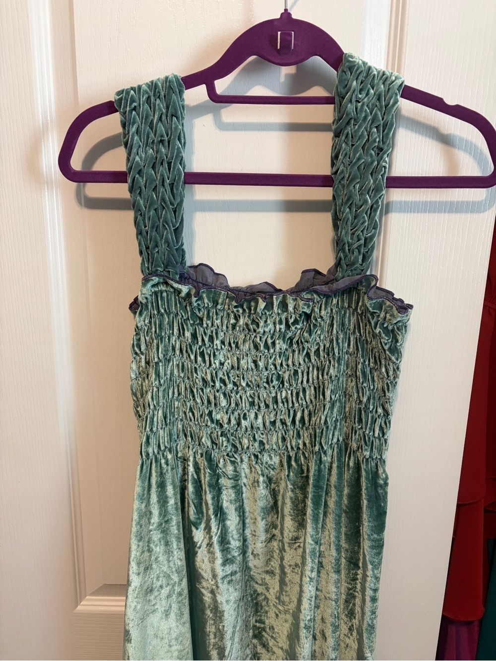 Free People Velvet Smocked Dress in mint/sage green